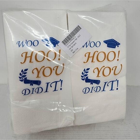 New Graduation Napkins 100 Count Strong Durable White Blue Napkins Grad Party - Picture 2 of 5